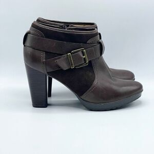 Clarks Ankle Booties Brown Ankle Belted 4 inch heel - Women’s 9M